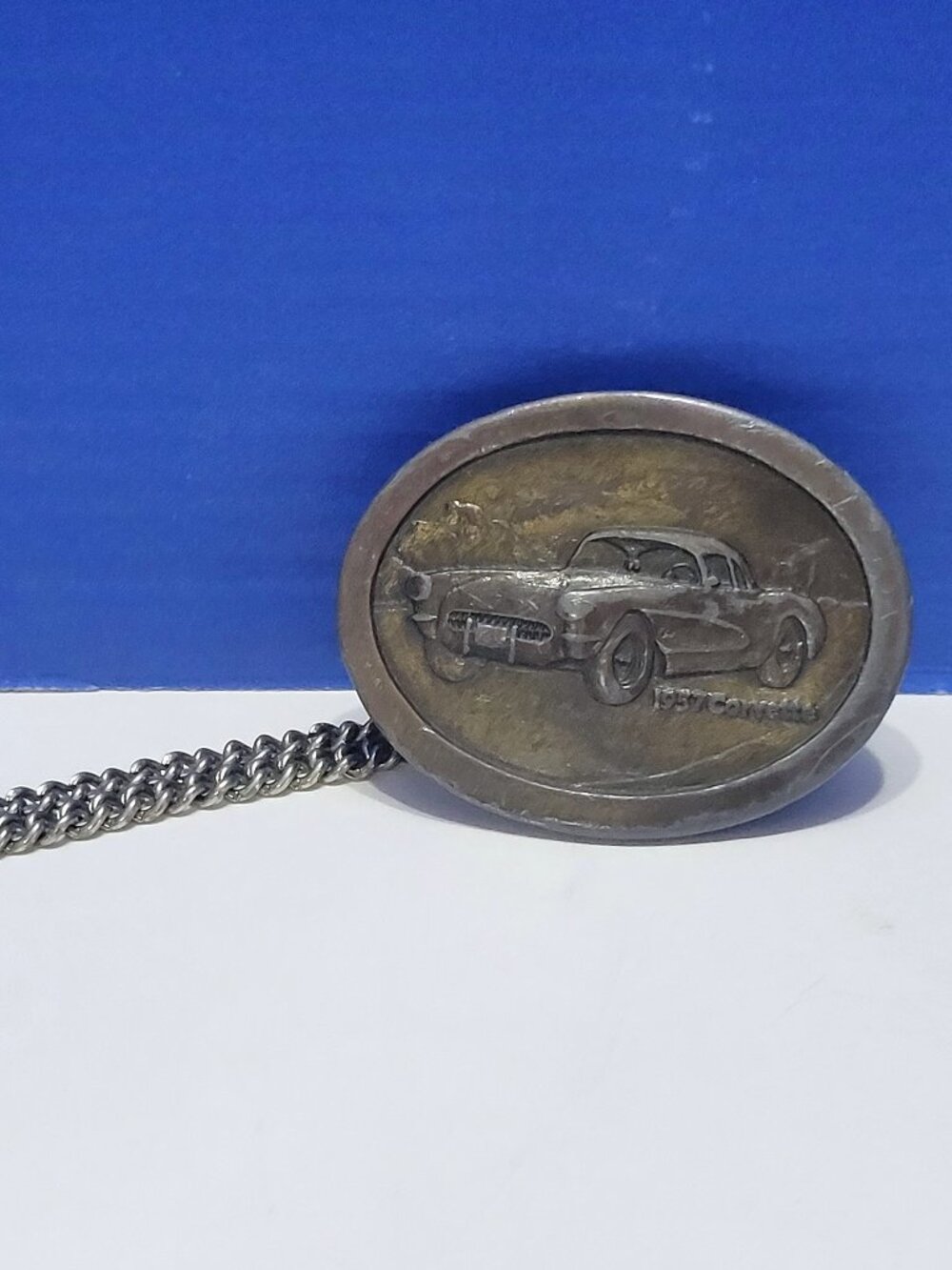 Vintage 1957 Chevrolet Corvette Belt Buckle with Chain